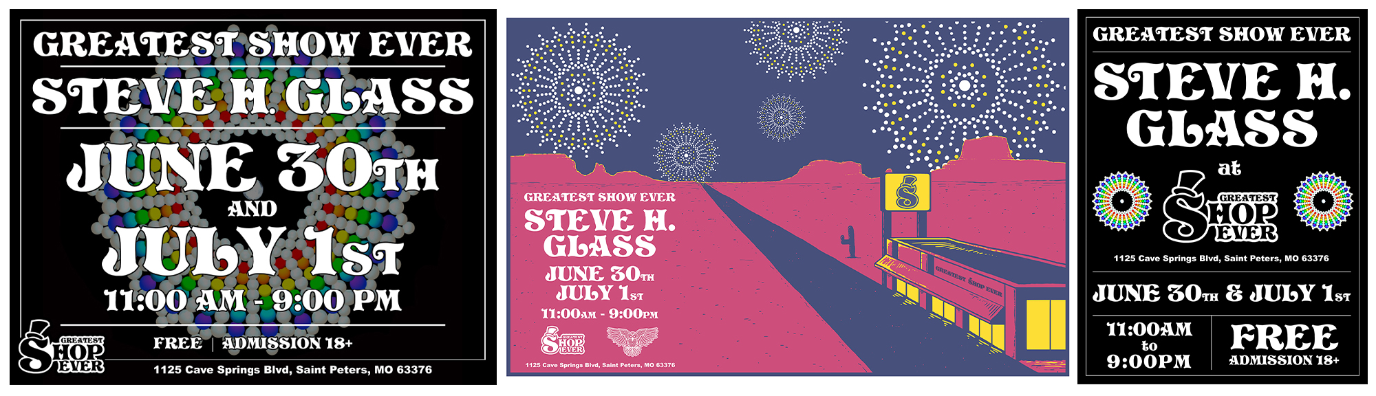 Greatest Shop Ever glass event promotional materials