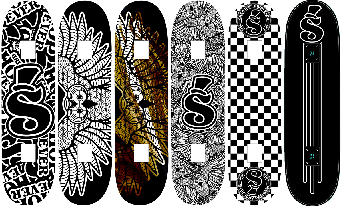 Greatest Shop Ever skateboard deck designs