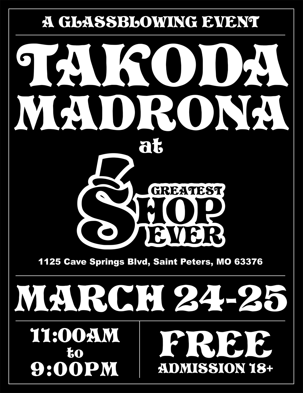 Takoda Madrona glass blowing event poster